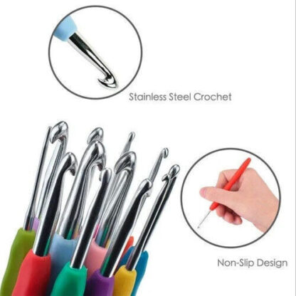 9Pcs Crochet Hooks Set Soft Grip Handles Knitting Needles Aluminum Multi Color - Image 4