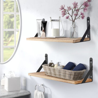 2x Wooden Floating Shelves Wall Mounted Display Storage Hold Rustic Industrial - Image 7
