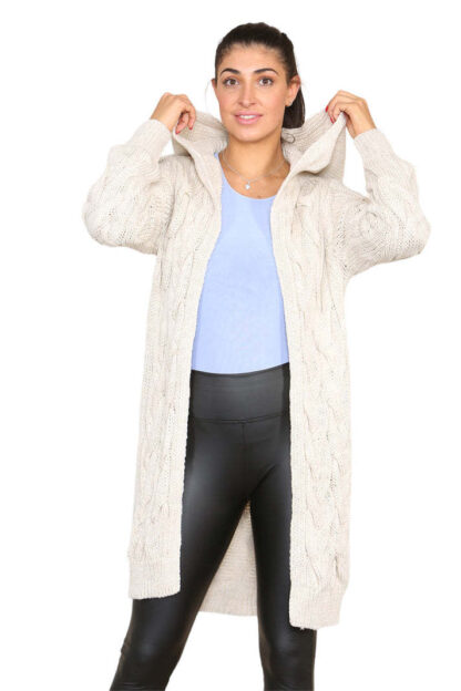Knitted Cables Hooded Long Over Sized Cardigan - Image 10