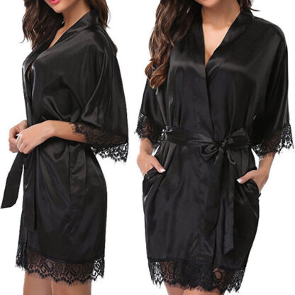 UK Satin Robe Wedding Bride Bridesmaid Kimono Dressing Gown Sleepwear Bathrobe - Image 4