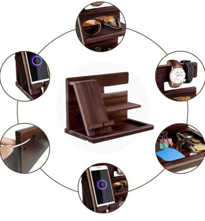Bedside Organiser Birthday Gifts For Him Wood Phone Docking Station Key Holder - Image 4