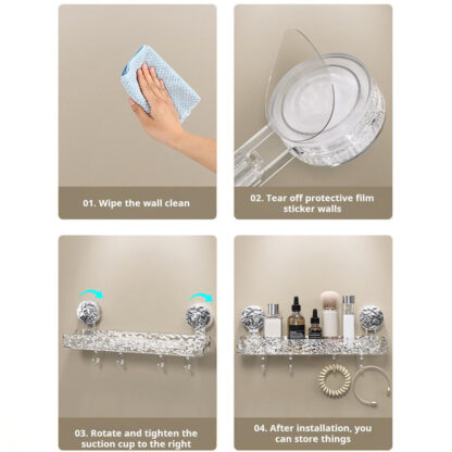 Clear Shower Caddy Suction Cup No-Drilling Removable Bathroom Wall Shelf Basket - Image 6