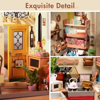 ROBOTIME Rolife Happy Kitchen Dollhouse Minature House DIY Wooden Puzzle With LED Light DG159 - Image 4