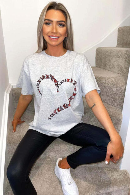 Ladies Oversized Printed Heart Short Sleeves T Shirt Top - Image 4