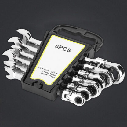 6Pcs Flexible Head Multi Functional Ratchet Conination Spanner Wrench 8-17mm Repair Tools Set - Image 8