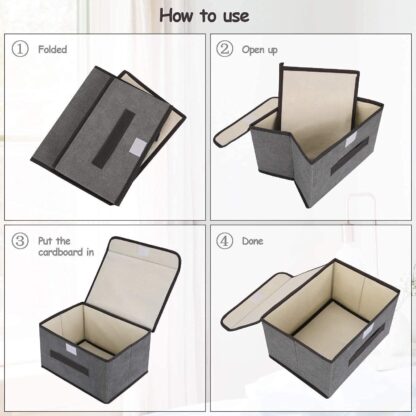 3Pcs Large Foldable Canvas Storage Boxes Folding Fabric Clothes Baskets With Lid - Image 9