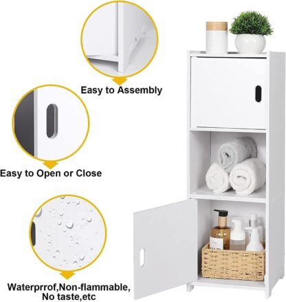 Waterproof Bathroom Storage Cabinet Free Standing Cabinet Organizer Unit White - Image 7