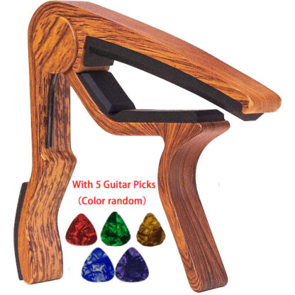 Capo Quick Change Guitar Capo  Wooden With 5 Guitar Picks - Image 2