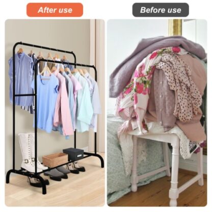 Heavy Duty Double Clothes Rail Hanging Rack Garment Display Stand Shoes Storage - Image 3