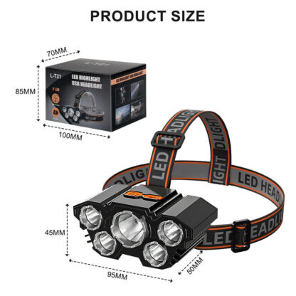USB  LED Headlamp Rechargeable LED Lamp Headlight Head Torch Cable Light - Image 2