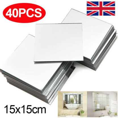 40X Glass Mirror Tiles Wall Sticker Square Self Adhesive Stick On Home Set DIY S - Image 4