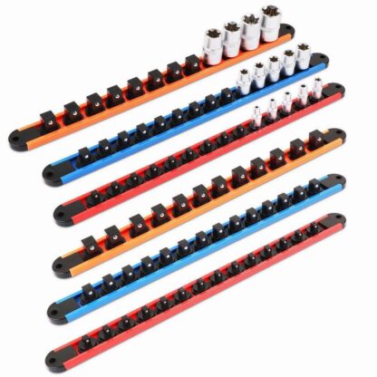 6pc Socket Organizer Mountable Sliding Holder Rail Rack Tool Storage