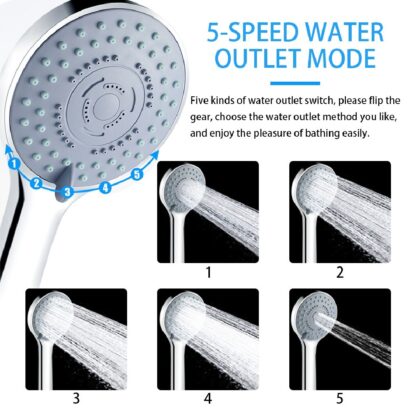 5-Mode Shower Head - High Pressure Handset, Large Chrome, Water Saving Bath Head - Image 6