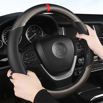Carbon Fiber Perforated Leather Car Steering Wheel Cover 38cm Universal Interior - Image 8
