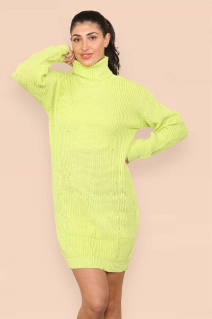 Polo Roll Neck Over Sized Ribbed Knitted Florescent Chunky Sweater Jumper Dress - Image 8