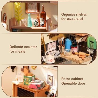 ROBOTIME Rolife Happy Kitchen Dollhouse Minature House DIY Wooden Puzzle With LED Light DG159 - Image 5