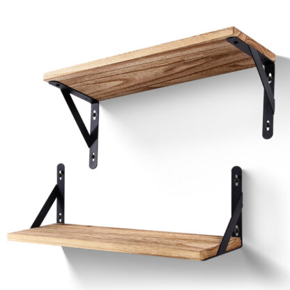 2x Wooden Floating Shelves Wall Mounted Display Storage Hold Rustic Industrial - Image 3