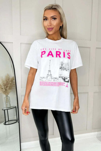 Ladies Oversized Paris Slogan Short Sleeves T Shirt Top - Image 4