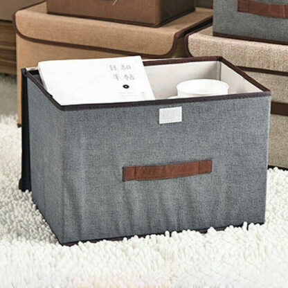3Pcs Large Foldable Canvas Storage Boxes Folding Fabric Clothes Baskets With Lid - Image 2