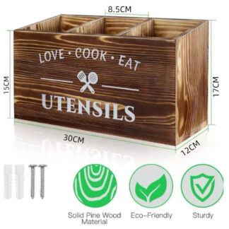 1pc Flatware Organizer, Rustic Wooden 3-grid Utensil Caddy, Wall-mounted Flatwar