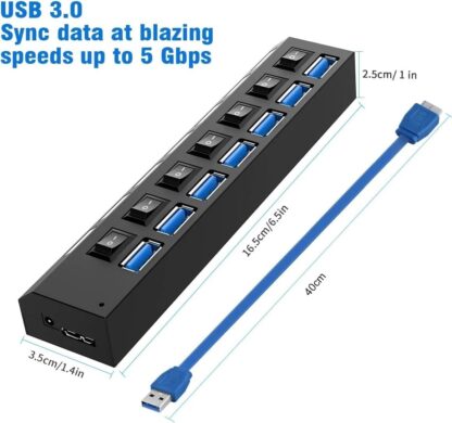 USB HUB 7 Port High Speed 3.0 USB Multi Splitter Desktop PC Laptop Adapter 5Gbps