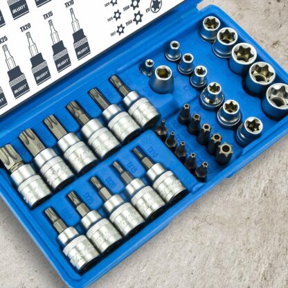 34Pcs Torx Torque Tork Star Bits Drive Male Female 3-8 Chrome Sockets Set Tool - Image 7