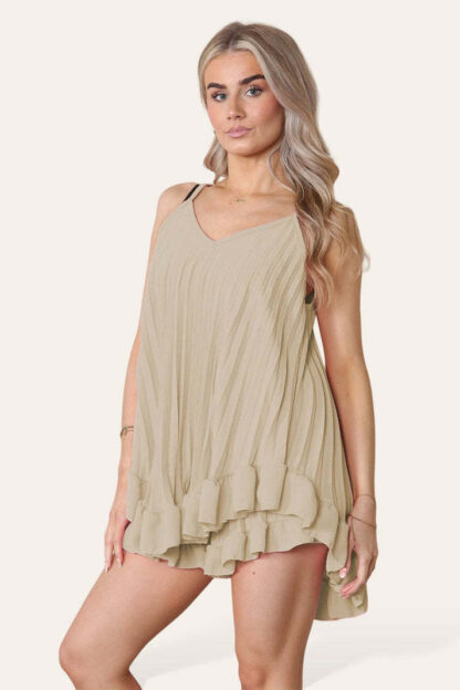 Cami Pleated Frill Hem Top & Matching Frill Shorts Co-Ord Set - Image 4
