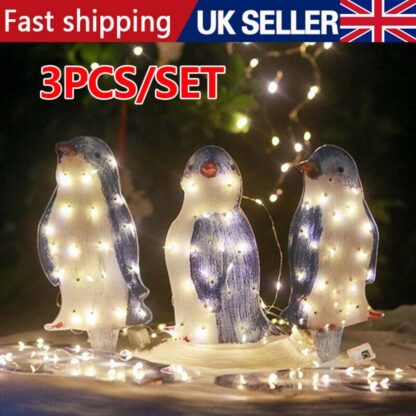 3X Christmas Penguin Acrylic LED Light Up Decoration Indoor Outdoor Figurine - Image 5