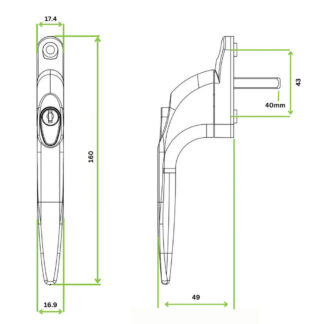 5 Cylinder UPVC Universal Window Handle Straight Lock Espag Double Glazing White