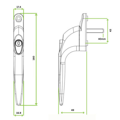5 Cylinder UPVC Universal Window Handle Straight Lock Espag Double Glazing White