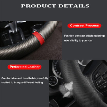 Carbon Fiber Perforated Leather Car Steering Wheel Cover 38cm Universal Interior - Image 5