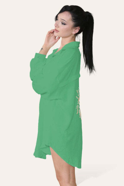 Oversized Long Sleeve Gold Sequin Eye Button Up Shirt - Image 4