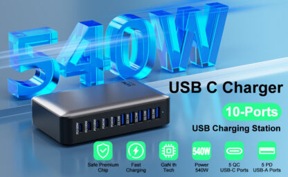 NEW 540W Gan Fast Charge 3.0 USB Type C Fast Charger Mobile 10-port 5C5A PD Charger Convenient To Carry Tablet Charger - Image 7
