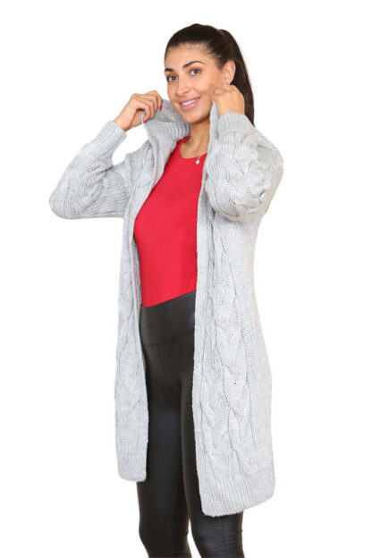Knitted Cables Hooded Long Over Sized Cardigan - Image 6