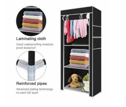 PRACTICAL FABRIC CANVAS WARDROBE HANGING RAIL SHELVING CLOTHES STORAGE CUPBOARD - Image 5