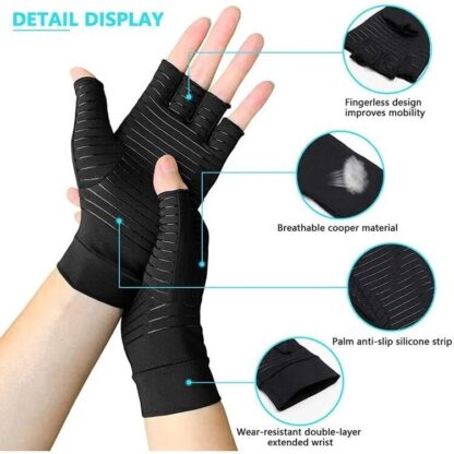 Anti Arthritis Fingerless Copper Compression Gloves Hand Support Pain Relief UK - Image 3