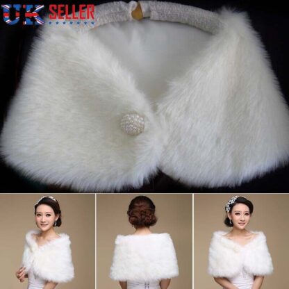 FAUX FUR BRIDAL WEDDING CAPE SHAWLBRIDESMAID STOLE WRAP SHRUG CAPELET BOLERO - Image 7