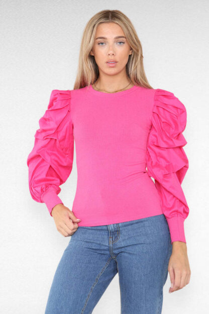 Oversized Puff Sleeves Ribbed Top - Image 9