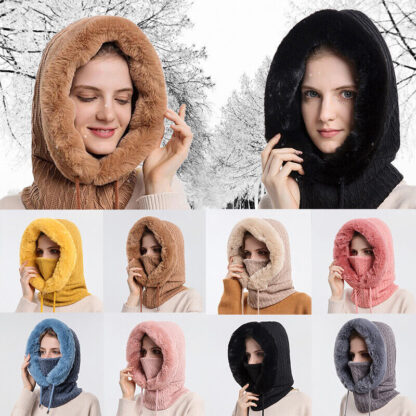 Slouchy Fleece Beanie Hats Scarf Mask Warmer Hooded Winter Pullover Knitted Hat - Image 6