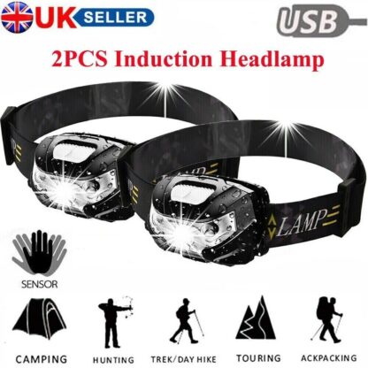 2x Super Bright Waterproof Head Torch Headlight LED USB Rechargeable Headlamp UK - Image 8