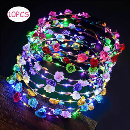 10 20 X LED Light Up Flower Floral Hairband Headband Crown Garland Xmas Wedding - Image 9