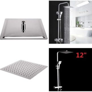 12   Large Square Shower Head Chrome Stainless Steel Rainfall Overhead Bathroom