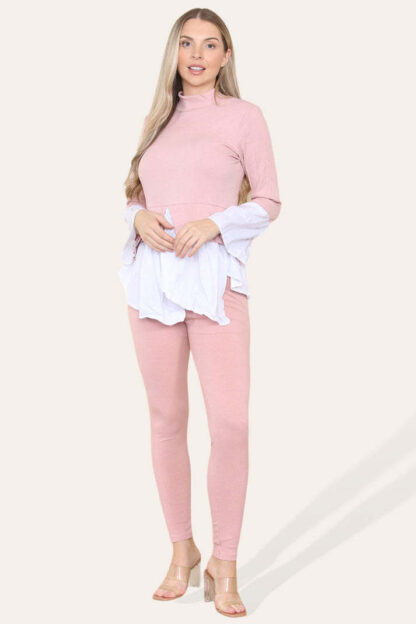Ribbed Lounge Wear Flared Shirt And Leggings Co-Ord Set - Image 2