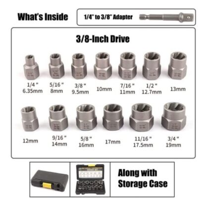 3-8 Locking Wheel Nut Remover Set Stud Bolt Impact Twist Socket Extractor Tool - Image 9