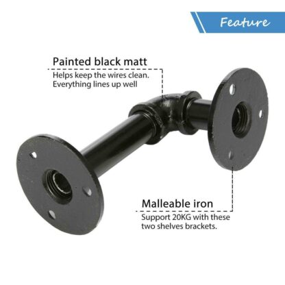 2PCS Pipe Shelf Brackets Industrial Iron Rustic Wall Floating Shelves Storage Unit - Image 3