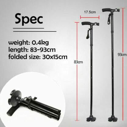Collapsible Safety LED Walking Stick Adjustable Travel Hiking Cane Trekking Pole - Image 7
