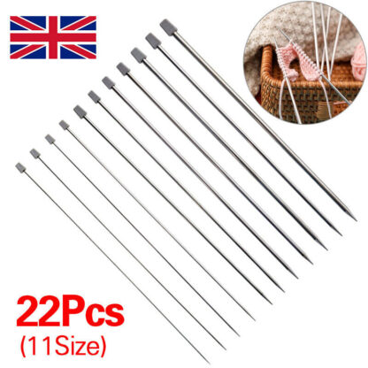 22pcs-11Pairs 25cm Single Pointed Stainless Steel Knitting Needles Set 2mm-8mm - Image 5
