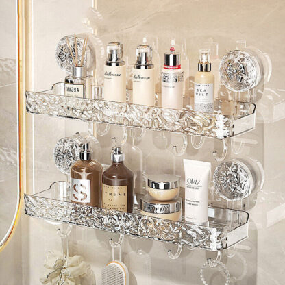 Clear Shower Caddy Suction Cup No-Drilling Removable Bathroom Wall Shelf Basket - Image 9