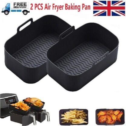 2 PCS Air Fryer Silica Gel Baking Pan Dual Basket Liner Handle Baking Oven New - Image 2