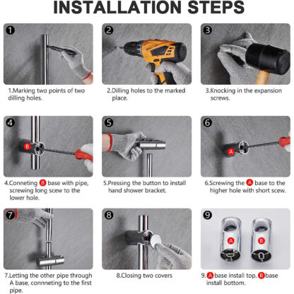 Shower Riser Rail Kit Slider Adjustable Chrome Head Holder Bracket Bathroom Set - Image 8